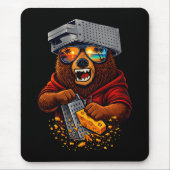Retro Bear With Cheese Grater Hat and Sunglasses マウスパッド (正面)