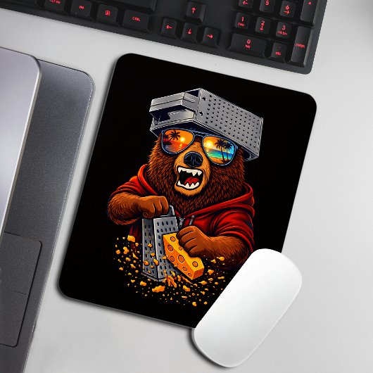 Retro Bear With Cheese Grater Hat and Sunglasses マウスパッド