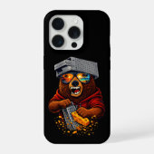 Retro Bear With Cheese Grater Hat and Sunglasses iPhoneケース (裏面)
