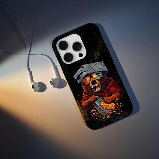 Retro Bear With Cheese Grater Hat and Sunglasses iPhoneケース