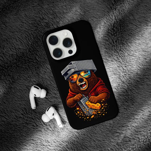 Retro Bear With Cheese Grater Hat and Sunglasses iPhoneケース