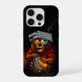 Retro Bear With Cheese Grater Hat and Sunglasses iPhoneケース (裏面)