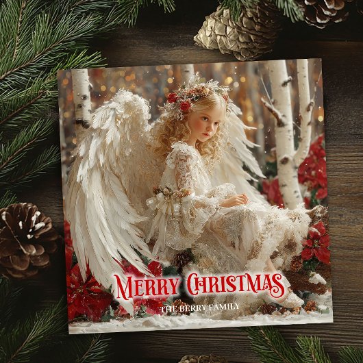 Retro beautiful angel printable holiday greeting シーズンカード