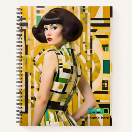 Retro beauty girl 60's fashion geometric yellow  ノートブック