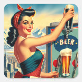 Retro Beer Pinup スクエアシール (正面)