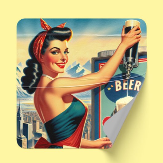 Retro Beer Pinup スクエアシール