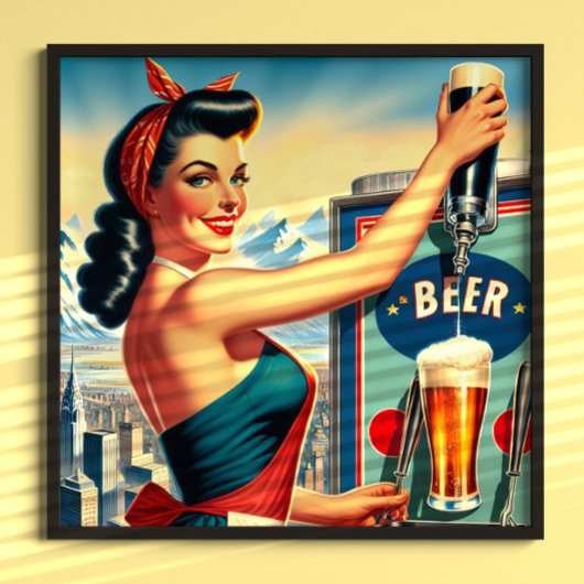 Retro Beer Pinup ポスター