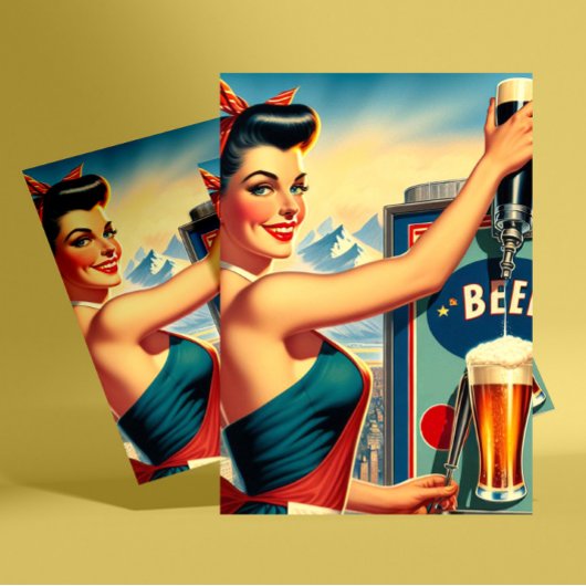 Retro Beer Pinup ポストカード