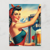 Retro Beer Pinup ポストカード (正面)