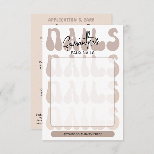 Retro Beige Acrylic Nails Care Guide Display Cards (正面/裏面)
