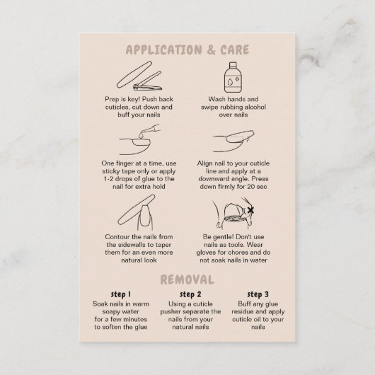 Retro Beige Acrylic Nails Care Guide Display Cards (裏面)