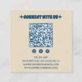 Retro Beige & Blue Wavy Checkerboard with QR Code  スクエア名刺 (裏面)