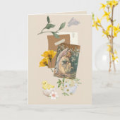 Retro Beige Easter Card カード (黄色い花)