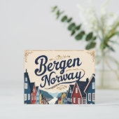 Retro Bergen Harbor View ポストカード (スタンド正面)