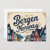 Retro Bergen Harbor View ポストカード (正面/裏面)