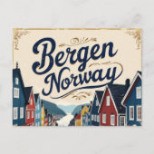 Retro Bergen Harbor View ポストカード (正面)