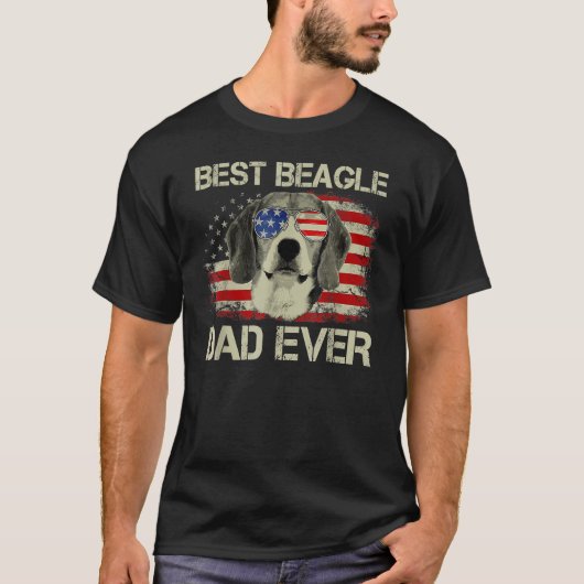 Retro Best Beagle Dad Ever US Flag Dog Lover Fathe Tシャツ (正面)