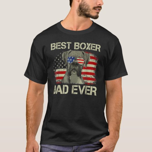 Retro Best Boxer Dad Ever US Flag Dog Lover Father Tシャツ (正面)