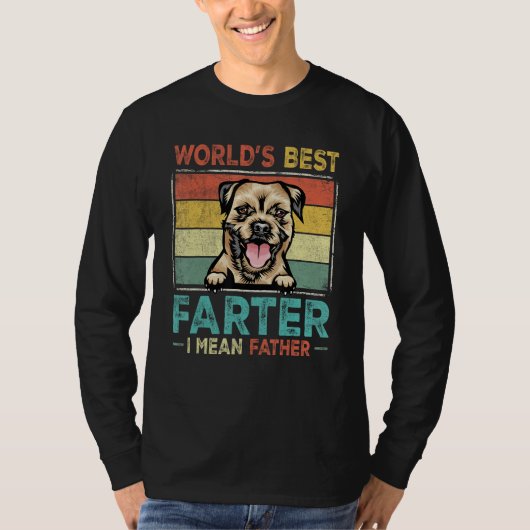 Retro Best Dad Ever Cool Border Terrier Dog Pet Lo Tシャツ (正面)