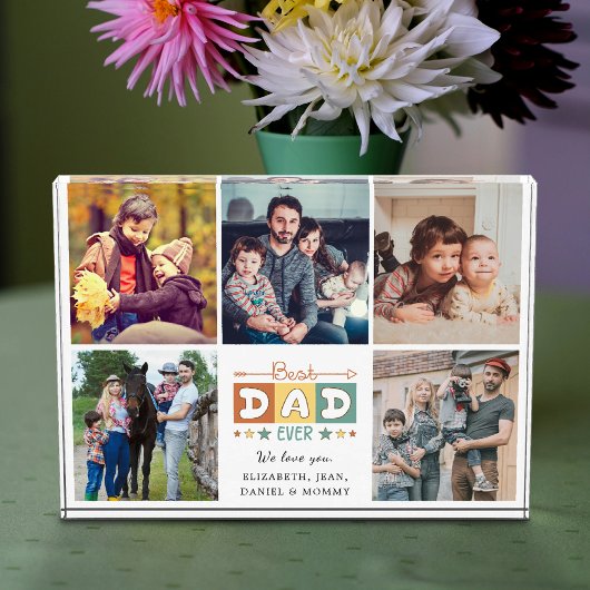 Retro Best Dad Ever Custom Photo Collage Plaque フォトブロック