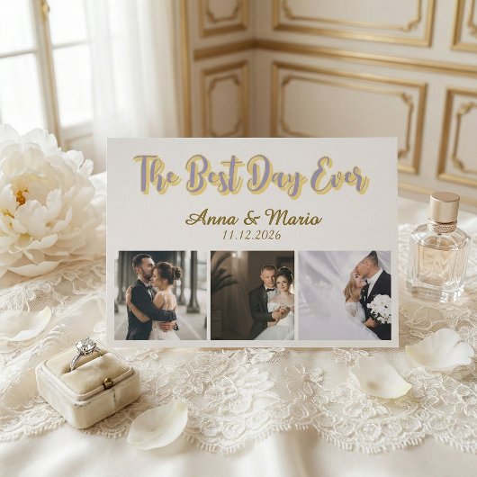 Retro Best Day Ever Photo Collage Wedding サンキューカード