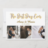 Retro Best Day Ever Photo Collage Wedding サンキューカード (正面)