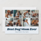 Retro Best Dog Mom 12 Photo Collage Blue シーズンカード (正面)