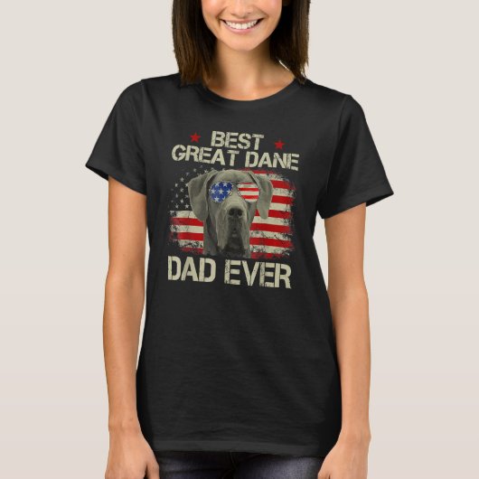 Retro Best Great Dane Dad Ever US Flag Dog Lover F Tシャツ (正面)