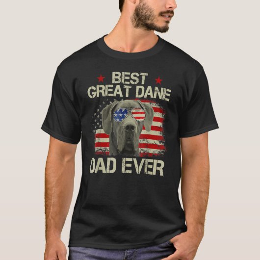 Retro Best Great Dane Dad Ever US Flag Dog Lover F Tシャツ (正面)