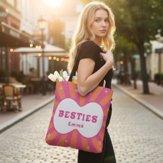 Retro Besties Personalized Pink & Orange Tote Bag トートバッグ
