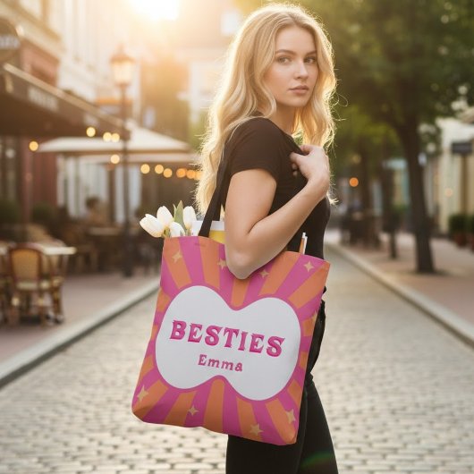 Retro Besties Personalized Pink & Orange Tote Bag トートバッグ