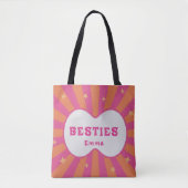 Retro Besties Personalized Pink & Orange Tote Bag トートバッグ (正面)