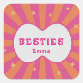 Retro Besties Pink & Orange Sunburst Personalized  スクエアシール (正面)