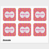 Retro Besties Pink & Orange Sunburst Personalized  スクエアシール (シート)