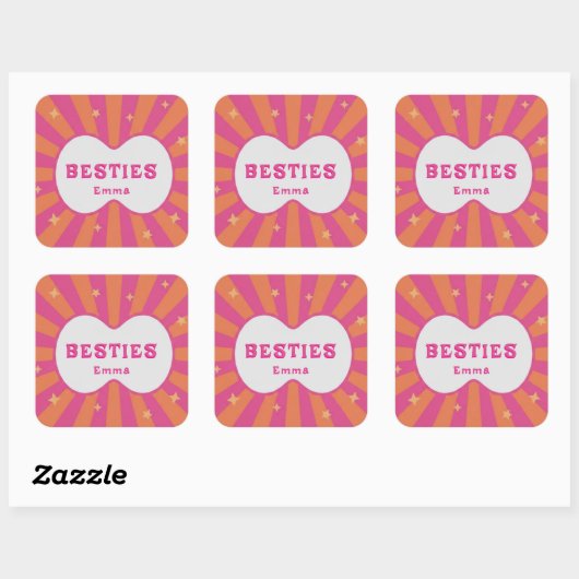 Retro Besties Pink & Orange Sunburst Personalized  スクエアシール (シート)