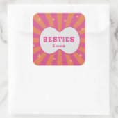 Retro Besties Pink & Orange Sunburst Personalized  スクエアシール (バッグ)