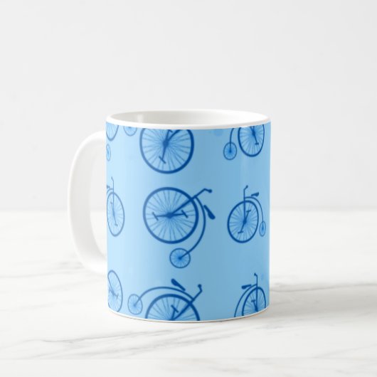 Retro Bicycle Pattern in Blue Tones コーヒーマグカップ (正面左)