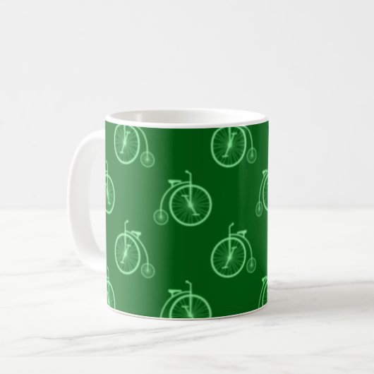 Retro Bicycle Pattern in Green Tones  コーヒーマグカップ (正面左)