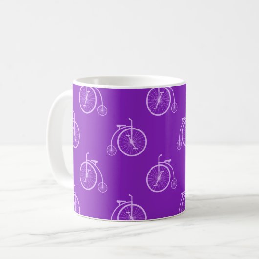 Retro Bicycle Pattern in Purple Tones  コーヒーマグカップ (正面左)