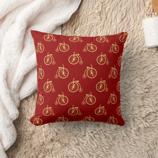Retro Bicycle Pattern in Red Tones クッション (ブランケット)