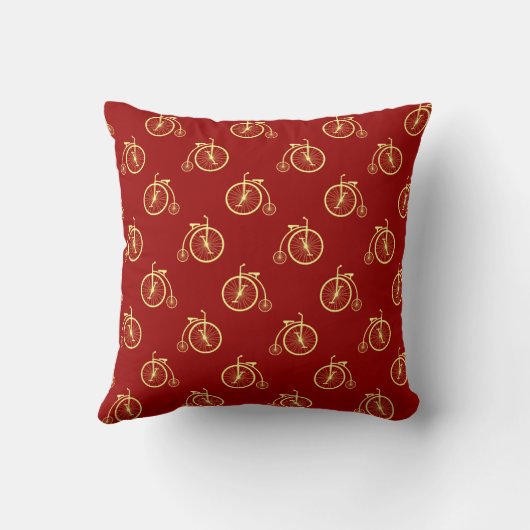 Retro Bicycle Pattern in Red Tones クッション (裏面)