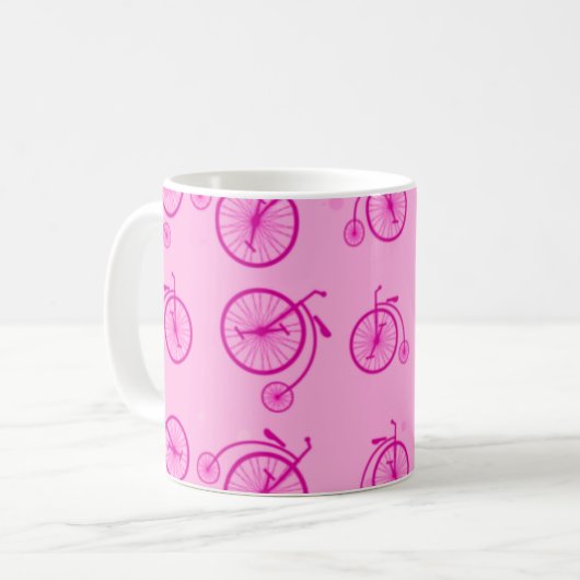 Retro Bicycle Pattern on Pink Background コーヒーマグカップ (正面左)