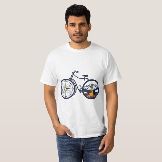 Retro Bicycle with Compass and Mountains - Cycling Tシャツ (正面フル)