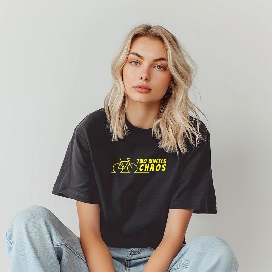 Retro bike Girl Irony black yellow トライブレンドＴシャツ