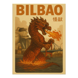 Retro Bilbao Travel Poster - Spanish Kaiju Monster ポスター