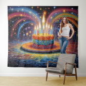 Retro Birthday Cake Backdrop Party Decoration タペストリー (インサイチュ(横))