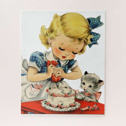 Retro Birthday Girl Cake Cat Artwork ジグソーパズル (縦)