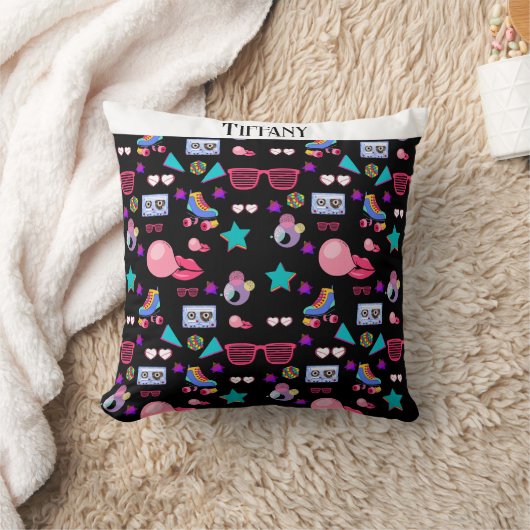 Retro black 80s Costume Vibrant culture pop クッション (ブランケット)