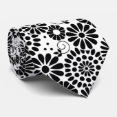 Retro Black and White Chic Folk Flowers Pattern ネクタイ (ロール)