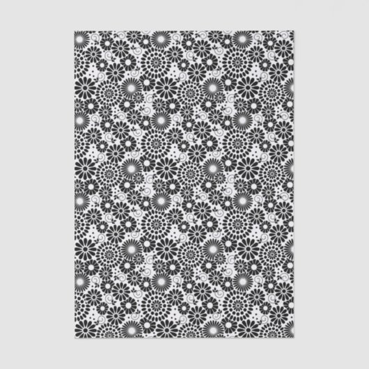 Retro Black and White Chic Folk Flowers Pattern 薄葉紙 (正面)